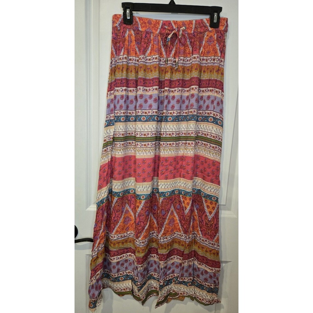 Signature Studio Colorful Artsy Boho Indie Maxi Skirt Womens Size M Beach